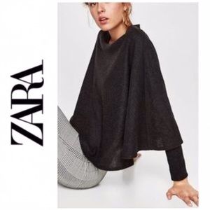 Zara W/B Collection Charcoal Poncho Cape Sweater